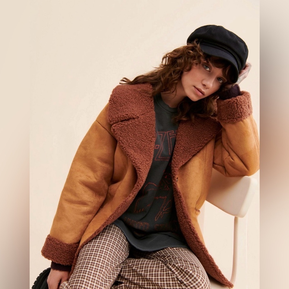 Free People Diogo Shearling Suede Sherpa Jacket Coat XS EUC - Picture 3 of 15